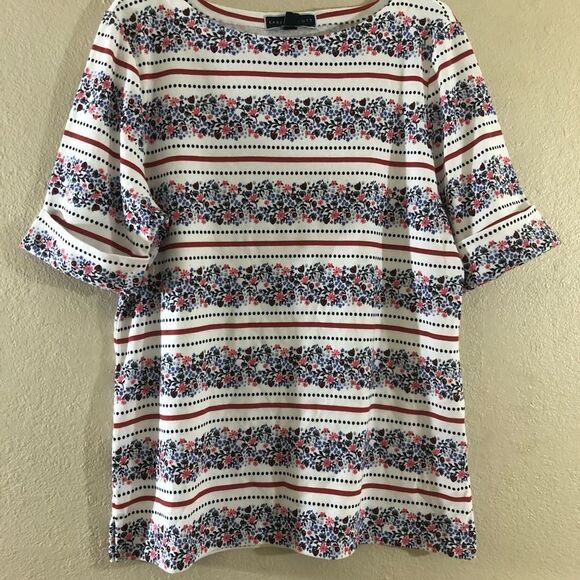 KAREN SCOTT Printed Boatneck cuff sleeves t-shirt XL - Picture 1 of 3
